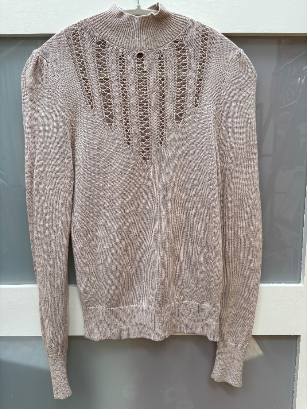 XS Mock Neck Free People Cream Sweater with Cool Lacey Collar Detail